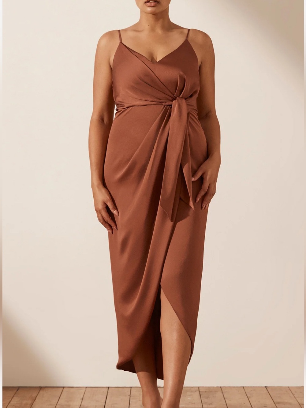 Shona Joy Rust Brown Dress with Tie Detail